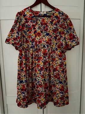 entro Red, Blue & Yellow Floral Babydoll Dress